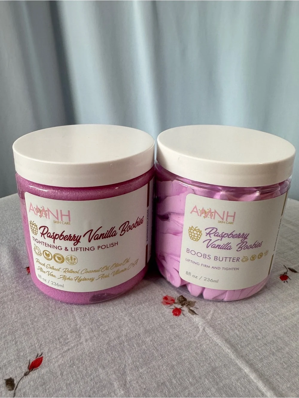 AMINNAH Raspberry Vanilla Chest Butter and Tightening & Lifting Polish, Sealed